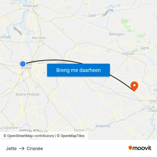 Jette to Crisnée map