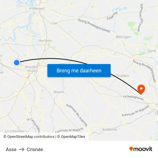 Asse to Crisnée map
