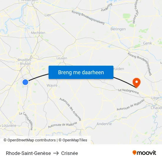 Rhode-Saint-Genèse to Crisnée map