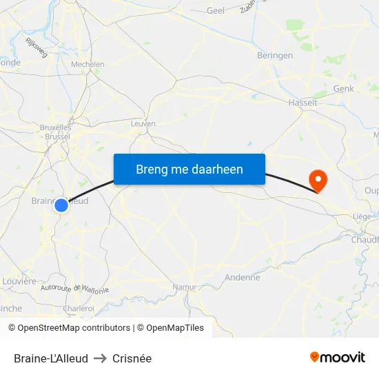 Braine-L'Alleud to Crisnée map