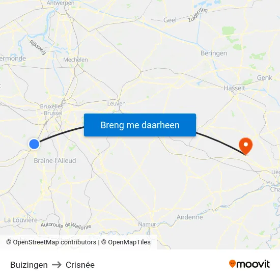 Buizingen to Crisnée map