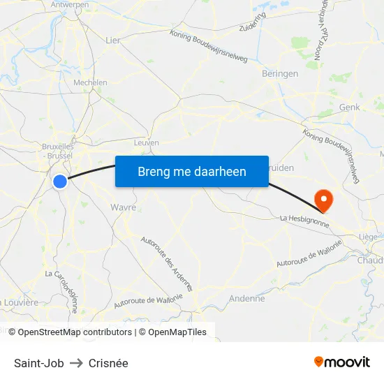 Saint-Job to Crisnée map