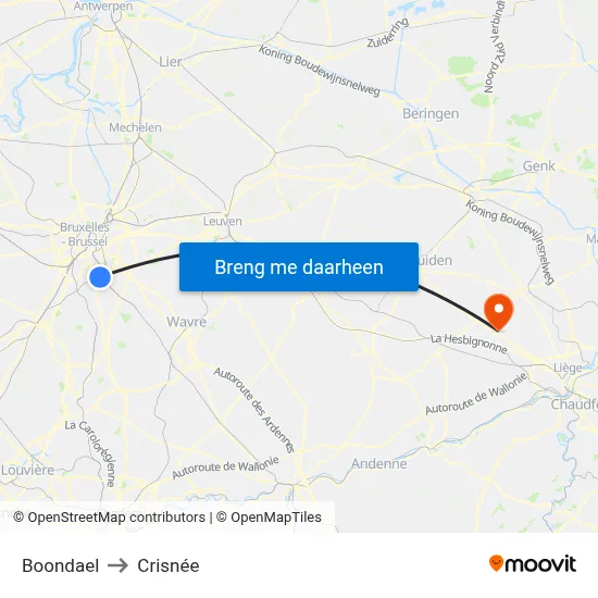 Boondael to Crisnée map