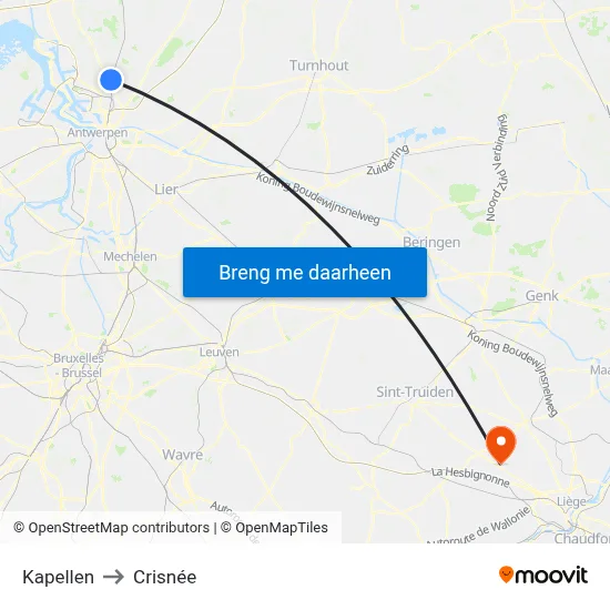 Kapellen to Crisnée map