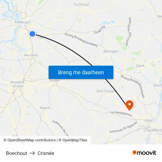 Boechout to Crisnée map