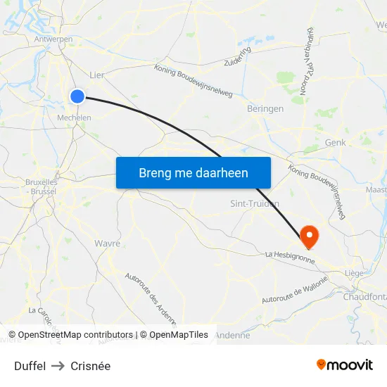 Duffel to Crisnée map