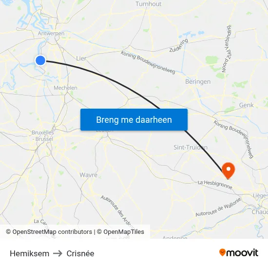 Hemiksem to Crisnée map