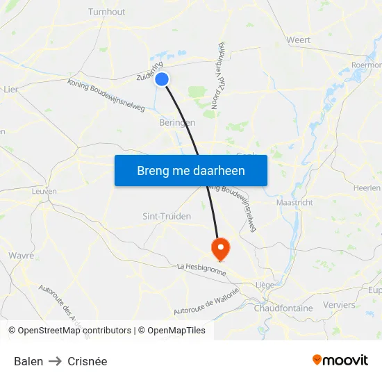 Balen to Crisnée map