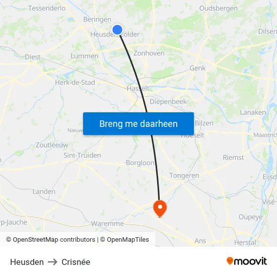 Heusden to Crisnée map