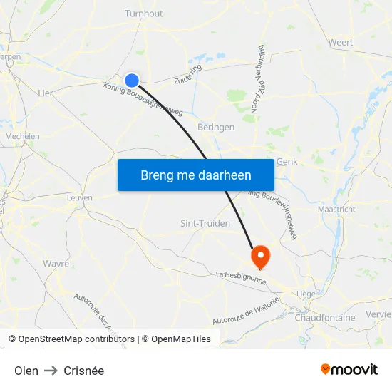Olen to Crisnée map