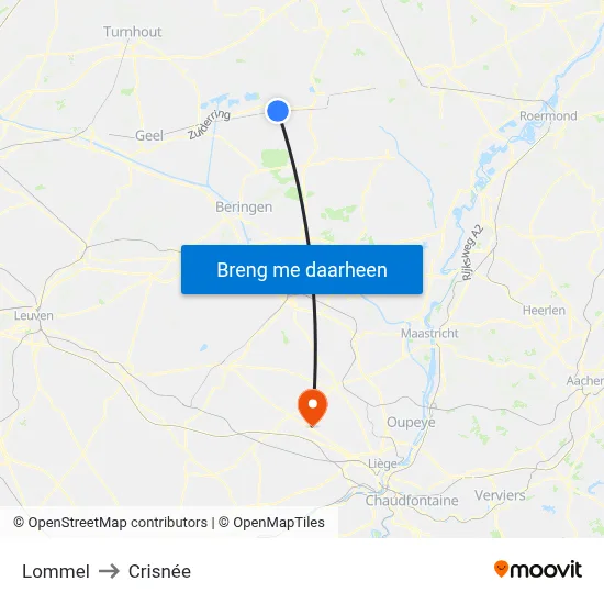 Lommel to Crisnée map