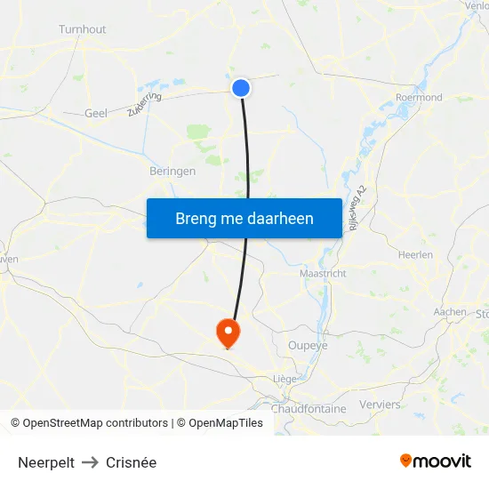 Neerpelt to Crisnée map