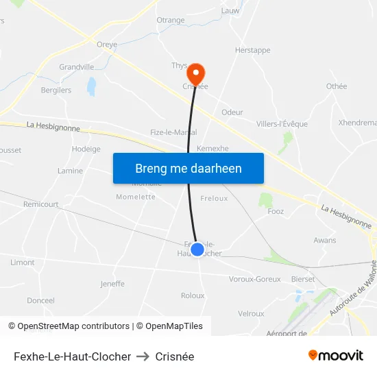 Fexhe-Le-Haut-Clocher to Crisnée map
