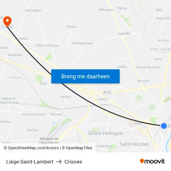 Liège-Saint-Lambert to Crisnée map