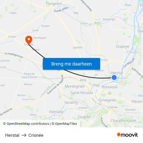 Herstal to Crisnée map