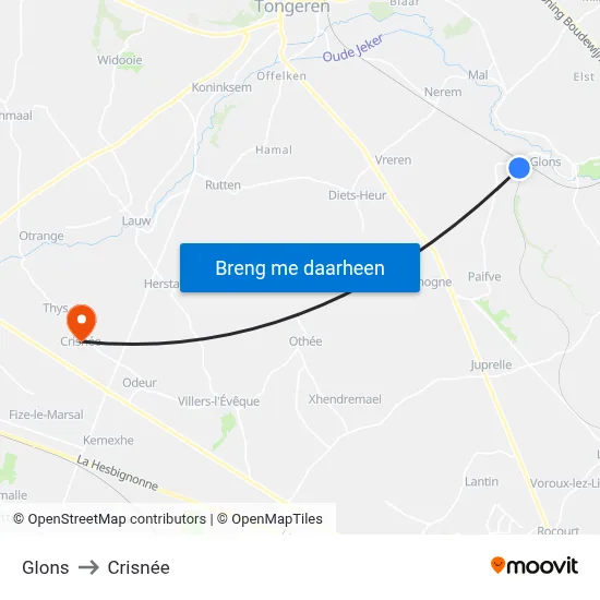 Glons to Crisnée map