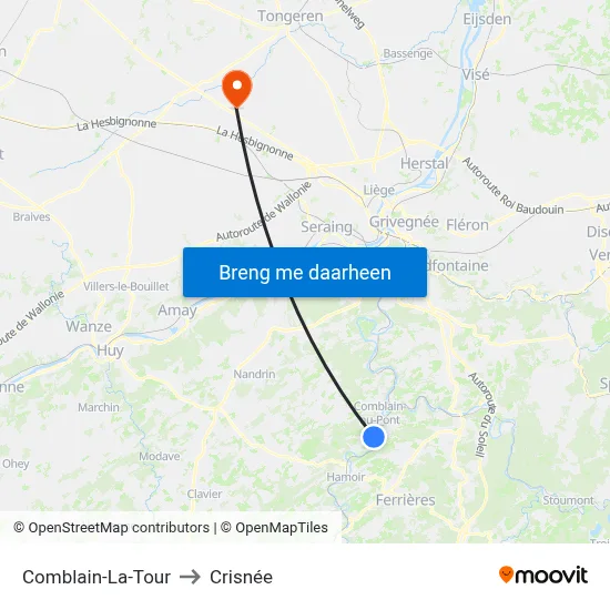 Comblain-La-Tour to Crisnée map