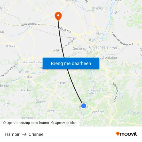 Hamoir to Crisnée map