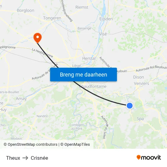 Theux to Crisnée map