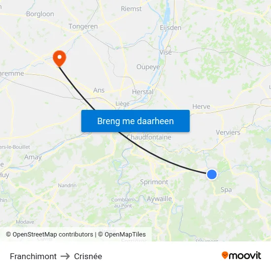 Franchimont to Crisnée map