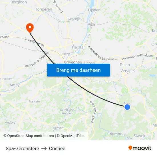 Spa-Géronstère to Crisnée map