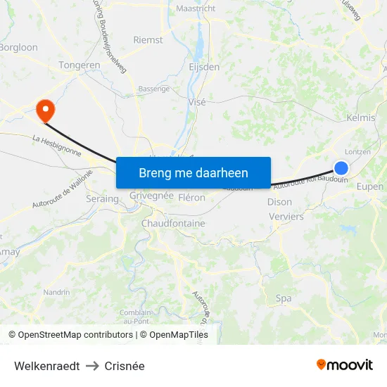 Welkenraedt to Crisnée map