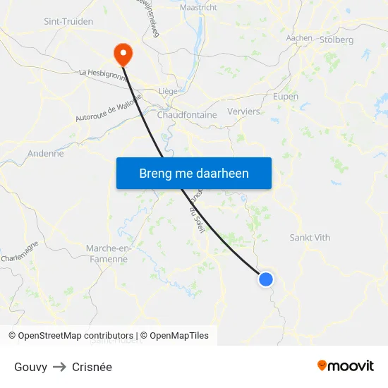Gouvy to Crisnée map
