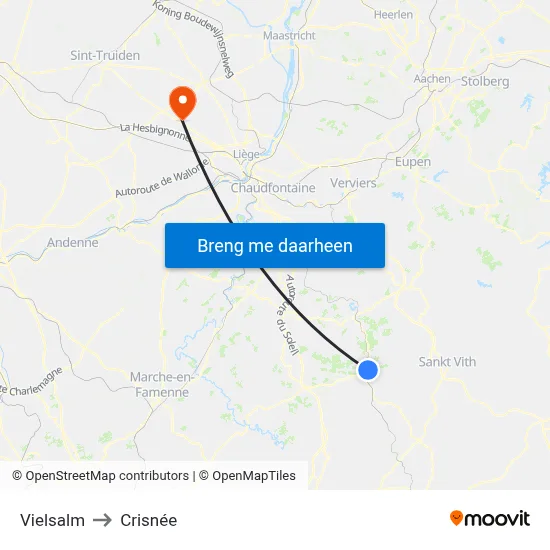 Vielsalm to Crisnée map