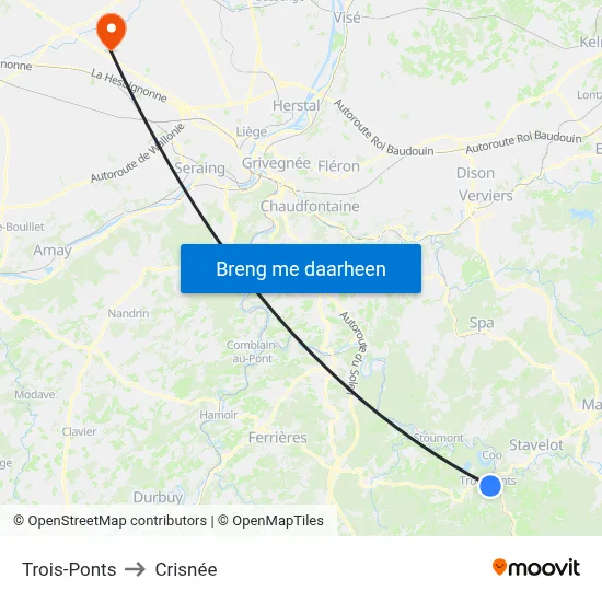 Trois-Ponts to Crisnée map