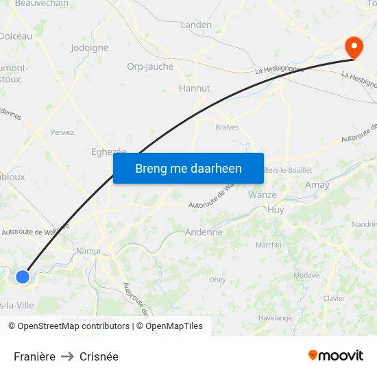 Franière to Crisnée map