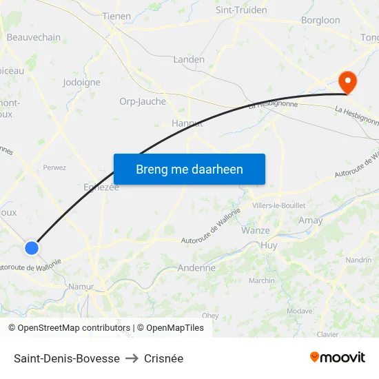Saint-Denis-Bovesse to Crisnée map