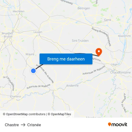 Chastre to Crisnée map