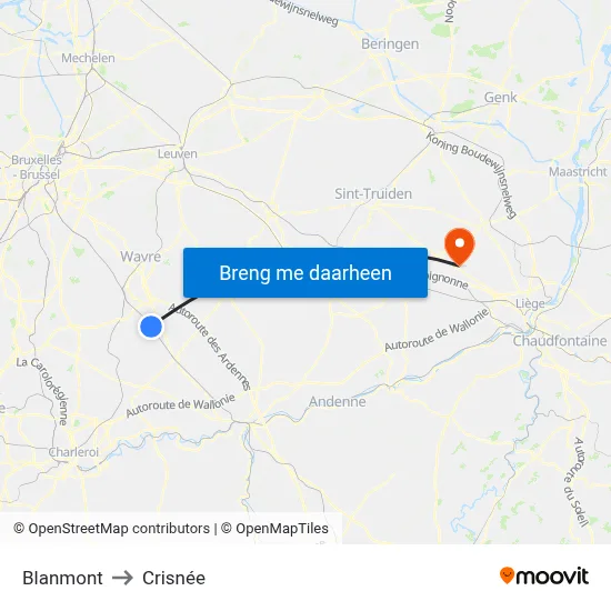 Blanmont to Crisnée map
