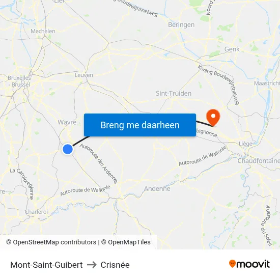 Mont-Saint-Guibert to Crisnée map