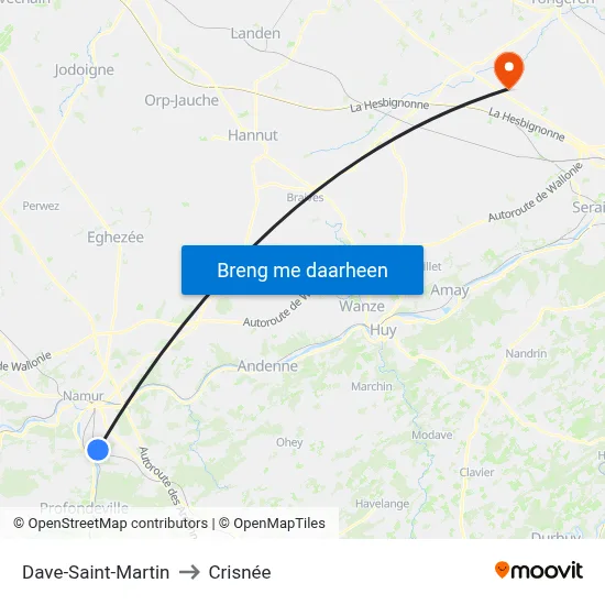Dave-Saint-Martin to Crisnée map