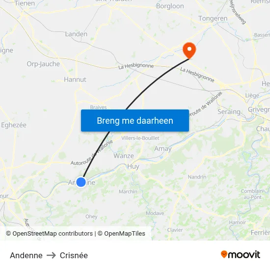 Andenne to Crisnée map