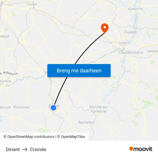 Dinant to Crisnée map