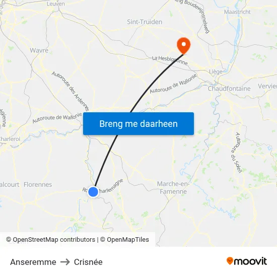 Anseremme to Crisnée map