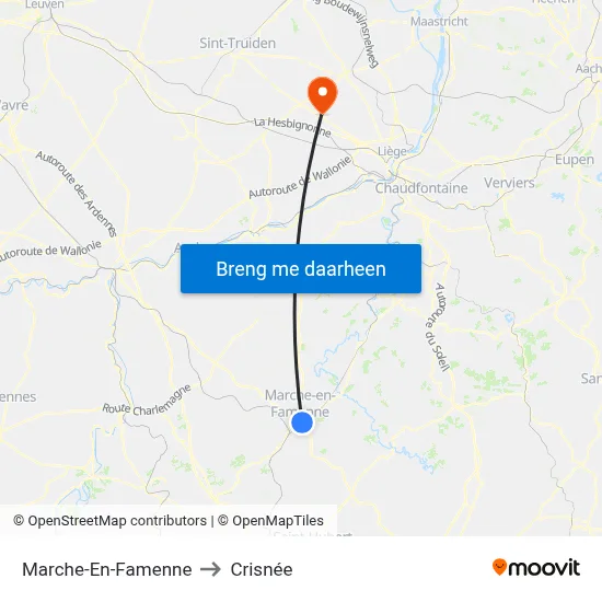Marche-En-Famenne to Crisnée map