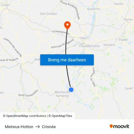 Melreux-Hotton to Crisnée map