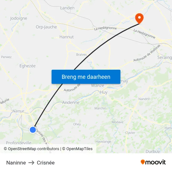 Naninne to Crisnée map