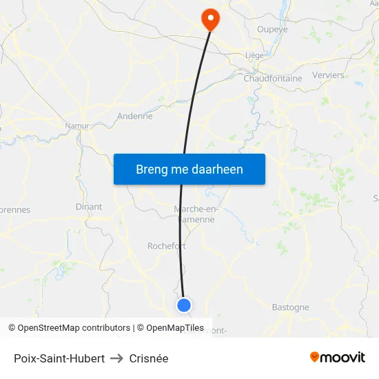 Poix-Saint-Hubert to Crisnée map