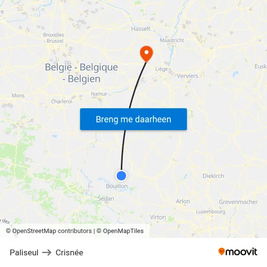 Paliseul to Crisnée map