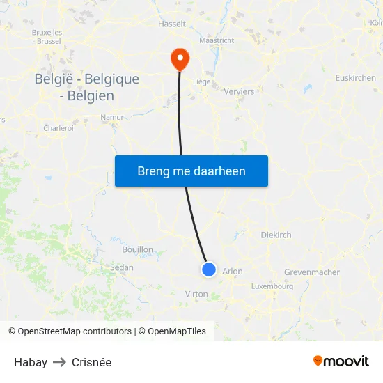 Habay to Crisnée map