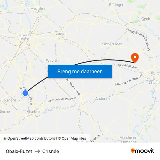 Obaix-Buzet to Crisnée map