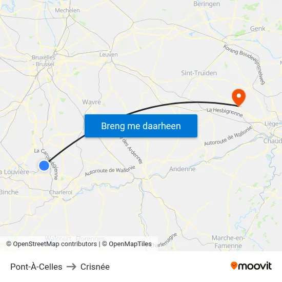 Pont-À-Celles to Crisnée map