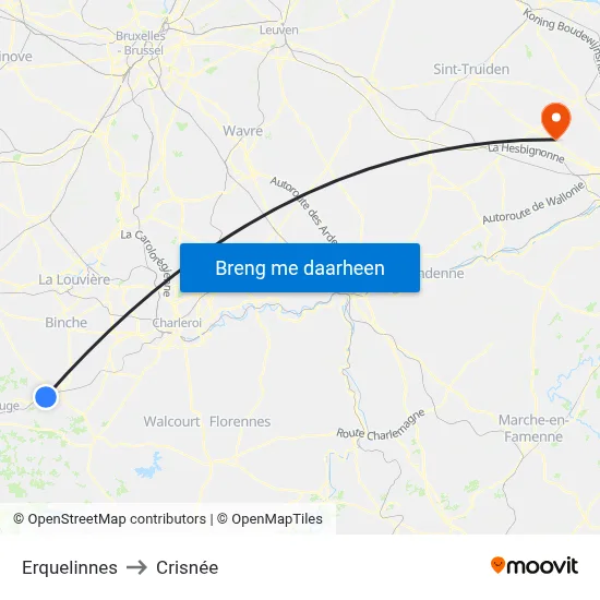 Erquelinnes to Crisnée map