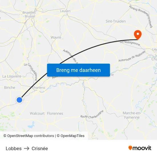 Lobbes to Crisnée map
