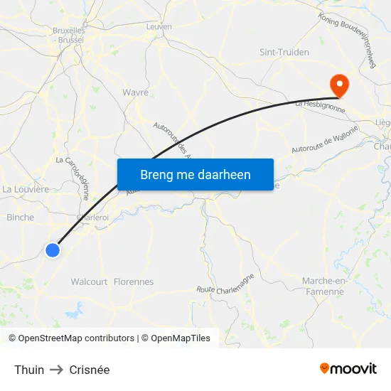 Thuin to Crisnée map