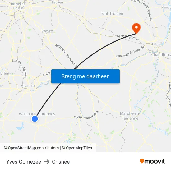 Yves-Gomezée to Crisnée map